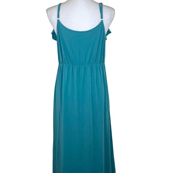 Garnet Hill Women's Spaghetti Strap Ruffle Maxi Dress Size L Teal Blue Comfort - Picture 4 of 16